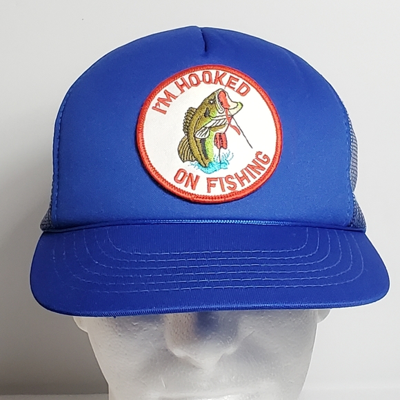 Vtg Hooked On Fishing Trucker Hat Foam Mesh Snapback Blue Baseball Cap Graphic. - Picture 4 of 13